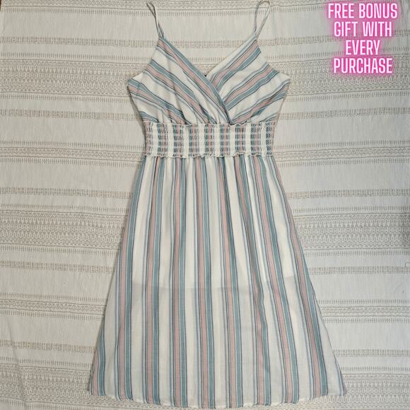 Trixxi White Striped Summer Dress Women's XL Spaghetti Strap Casual - Picture 1 of 6